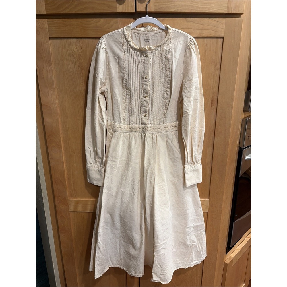 Vintage-style Inman Cottagecore Prairie Dress w/Slip Cream Lace Pintuck  Sz Sm